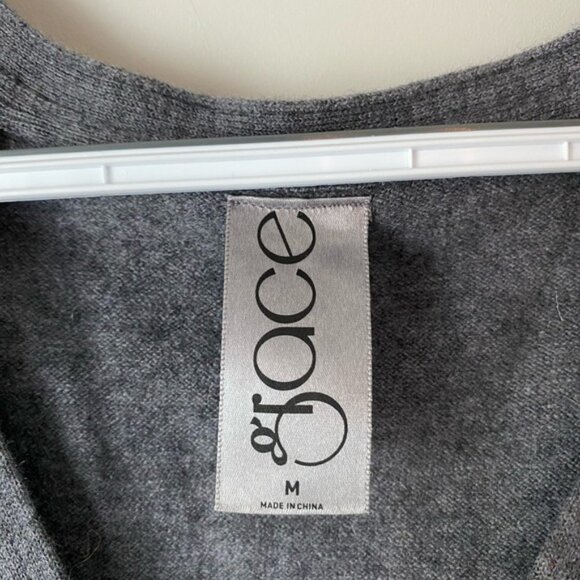 Grace Cashmere Wool Gray Cardigan Sweater Classic Knit Waffle Detail Grandpa - Picture 4 of 7